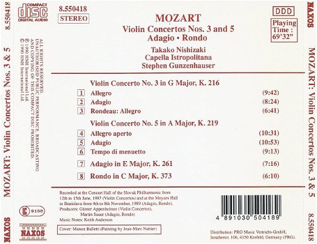 CD - Mozart - Violin Concertos 3 en 5 - Takako Nishizaki - 1