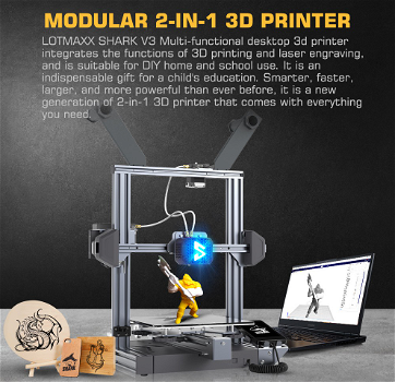 LOTMAXX Shark V3 3D Printer Laser Engraver, Auto Leveling - 1