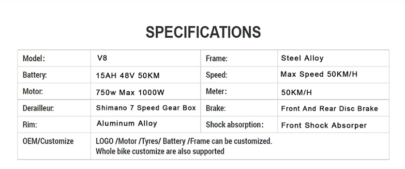 OUXI V8 Electric Bike 15Ah Battery 750W Motor 20 Inch - 2