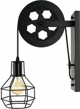 Lamp Industrieel | Wandlamp | Muurlamp | Wandverlichting metaal hout | E27 Fitting - 2