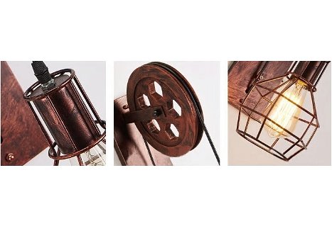 Lamp Industrieel | Wandlamp | Muurlamp | Wandverlichting metaal hout | E27 Fitting - 4