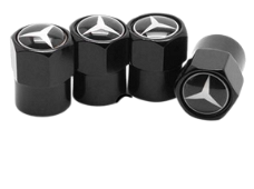 Auto ventieldopjes met Mercedes logo.