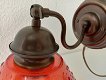 Vintage wandlamp met kap van rood glas - 2 - Thumbnail