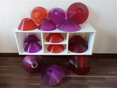 16 glazen lampenkappen in rood en paars - 0