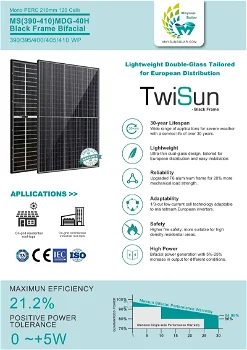 TwiSun 410W bifacial zonnepanelen / fotovoltaïsche panelen met zwart frame van Maysun - 1