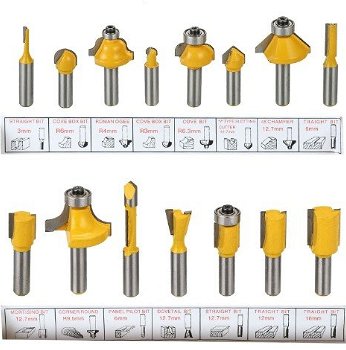 Voor bovenvrees 16 delige hout-frezen-Set, 8 mm opname in opbergdoos - 1