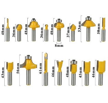 Voor bovenvrees 16 delige hout-frezen-Set, 8 mm opname in opbergdoos - 3