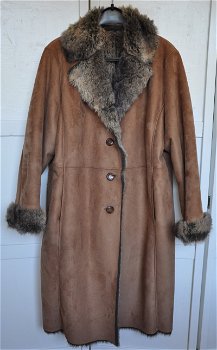 Vintage camel Faux Suede jas met Fun Fur binnenkant 44/46 Hucke - 0