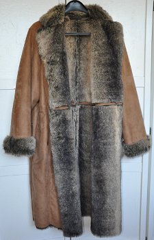 Mooie vintage camel Faux Suede jas met Fun Fur binnenkant 44 Hucke - 2