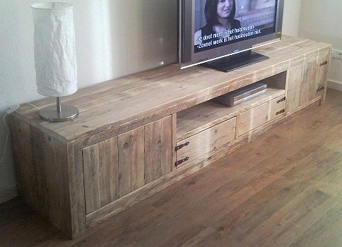 Tv-meubel van gebruikt steigerhout kan ook op maat gemaakt of met een andere indeling of 'kleur' - 0