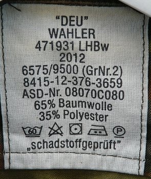 Jas, Gevechts, Uniform, Flecktarn, Bundeswehr, maat: 6575/9500, 2012.(Nr.1) - 3