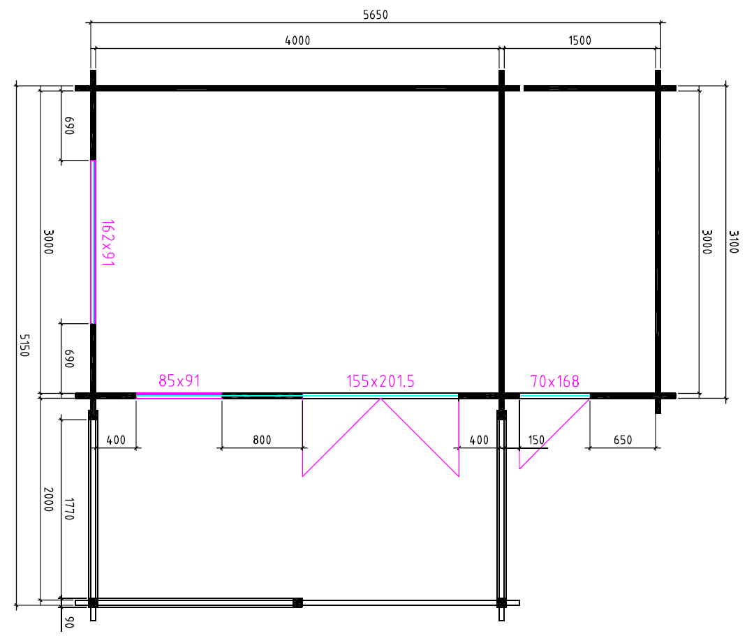 Tuinhuis-Blokhut 4x3+2z: 495 x 340 x 265 (h) cm - Afbeelding 4