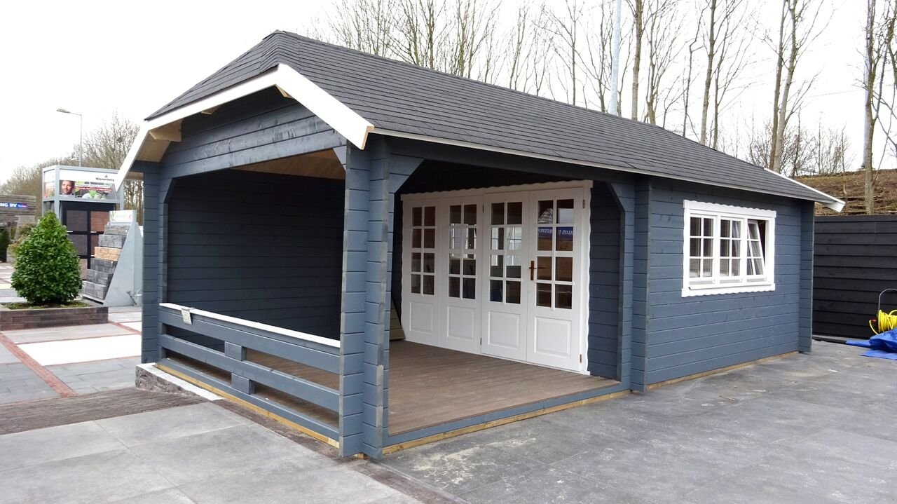 Tuinhuis-Blokhut-Wolfskap: w4x3+3: 410 x 615 x 325 (h) - nr. 1