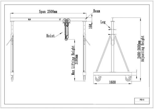 Verstelbare portaalkraan, 1-ton Heavy Duty 3000 mm span - 1