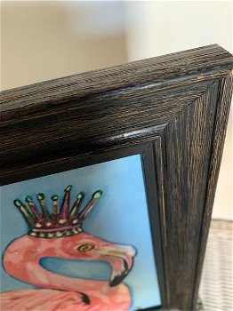 Olieverf Schilderij Flamingo met kroon in lijst - 4