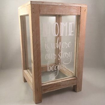 Windlicht (glas) met quote Home is where our story begins - 1