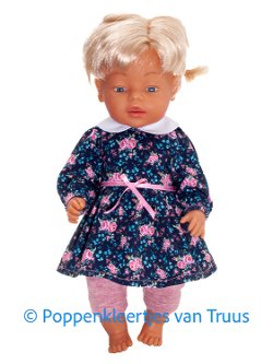 Baby Born 43 cm Setje donkerblauw/roze/roosjes