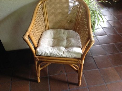 Manou zitstoel met webbing, + kussen , retro - zithoogte 50 cm., ., Breedte 60 cm. - 0