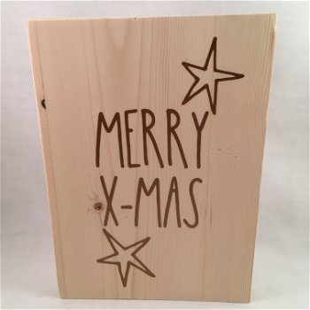Kerst decoratie tekstbord (hout)Merry X-MAS adv 2 - 0