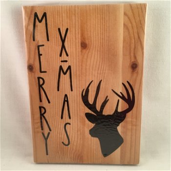 Kerst decoratie tekstbord (hout)Merry X-MAS adv 3 - 0