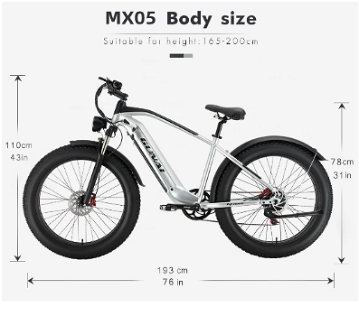 GUNAI MX05 26*4.0 Inch Fat Tire Electric Moped Bike 1000W - 7