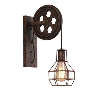 Industriële wandlamp | Vintage lamp | muurlamp | Wandverlichting metaal hout | E27 Fitting - 0