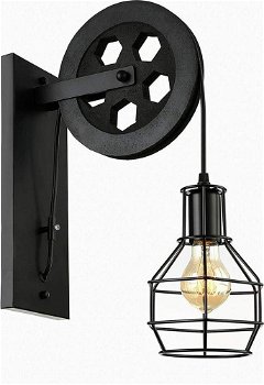 Industriële wandlamp | Vintage lamp | muurlamp | Wandverlichting metaal hout | E27 Fitting - 1