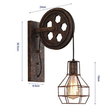 Lamp Industrieel | Wandlamp | Muurlamp | Wandverlichting metaal hout | E27 Fitting - 3