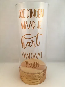 complete set houten standaard & windlicht met quote optie 1