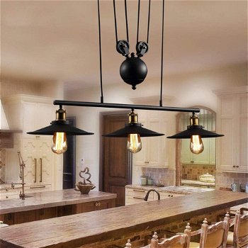Hanglamp/Plafondlamp 3 delig | Verstelbaar | Retro | max. 150cm | industrieel | Vintage | e27 |Zwart - 2
