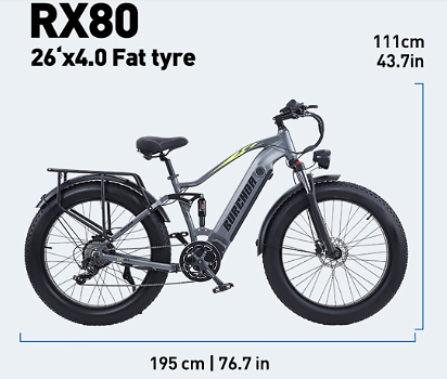 BURCHDA RX80 Electric Bicycle 26*4.0 Inch Fat Tire 1000W - 5