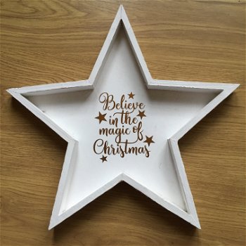 Kerst decoratie houten ster met kerst quote optie 2 - 0