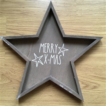 Kerst decoratie houten ster met kerst quote optie 3 - 0