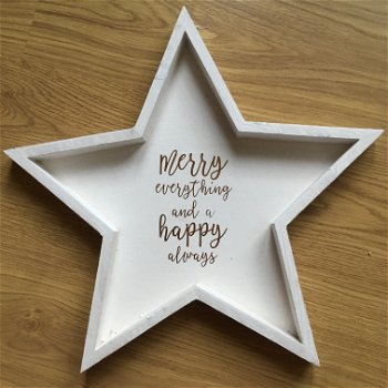 Kerst decoratie houten ster met kerst quote optie 4 - 0