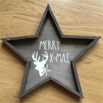 Kerst decoratie houten ster met kerst quote optie 5 - 0