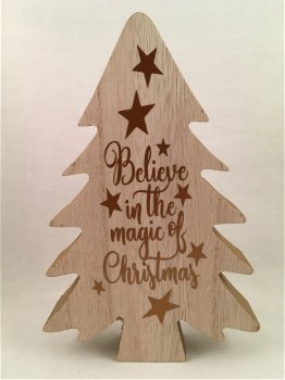 Kerst decoratie Kerstboom van hout met Kerst quote - 0