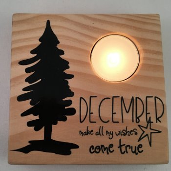 Kerst decoratie tekstbord (hout) met waxinehouder & quote - 0