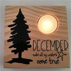 Kerst decoratie tekstbord (hout) met waxinehouder & quote