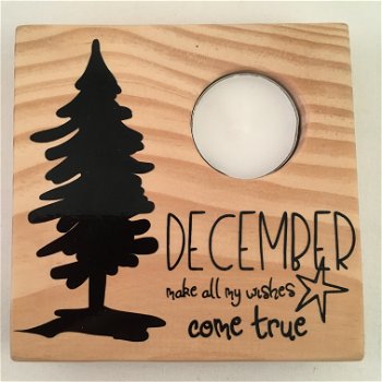 Kerst decoratie tekstbord (hout) met waxinehouder & quote - 1