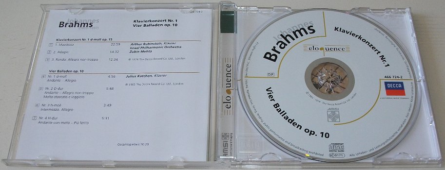 CD *** BRAHMS *** Klavierkonzert Nr. 1 & Vier Balladen Op. 10 - 2