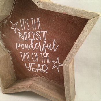 Kerst decoratie houten ster met kerst quote optie 6 - 1