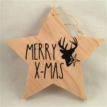 Kerst decoratie houten ster met kerst quote optie 7 - 0