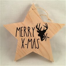 Kerst decoratie houten ster met kerst quote optie 7