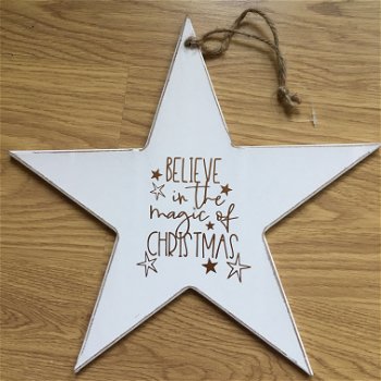 Kerst decoratie houten ster met kerst quote optie 8 - 0