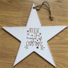 Kerst decoratie houten ster met kerst quote optie 8
