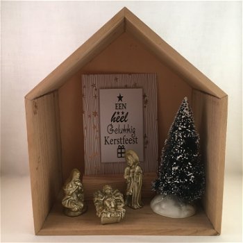 Kerst decoratie houten kerststal (alternatieve versie) - 0