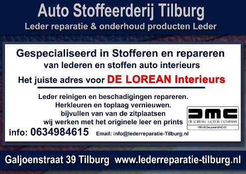 DE LOREAN interieur stoffeerderij en Leer reparatie Tilburg Galjoenstraat 39 - 0