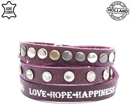 Lederen armband PURPLE met tekst - 0