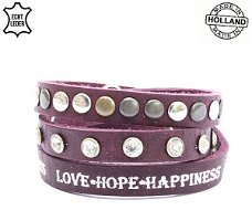 Lederen armband PURPLE met tekst