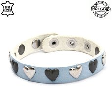 Lederen armband BLUE met hartjes